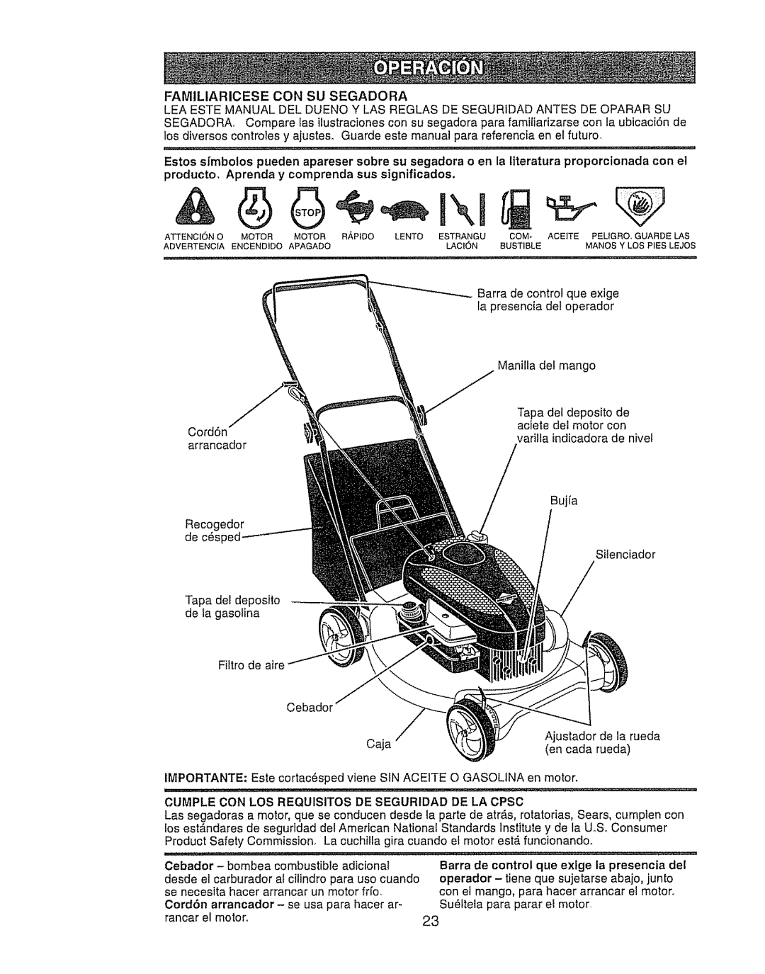 Craftsman 917.388191 manual Familiaricese CON SU Segadora 