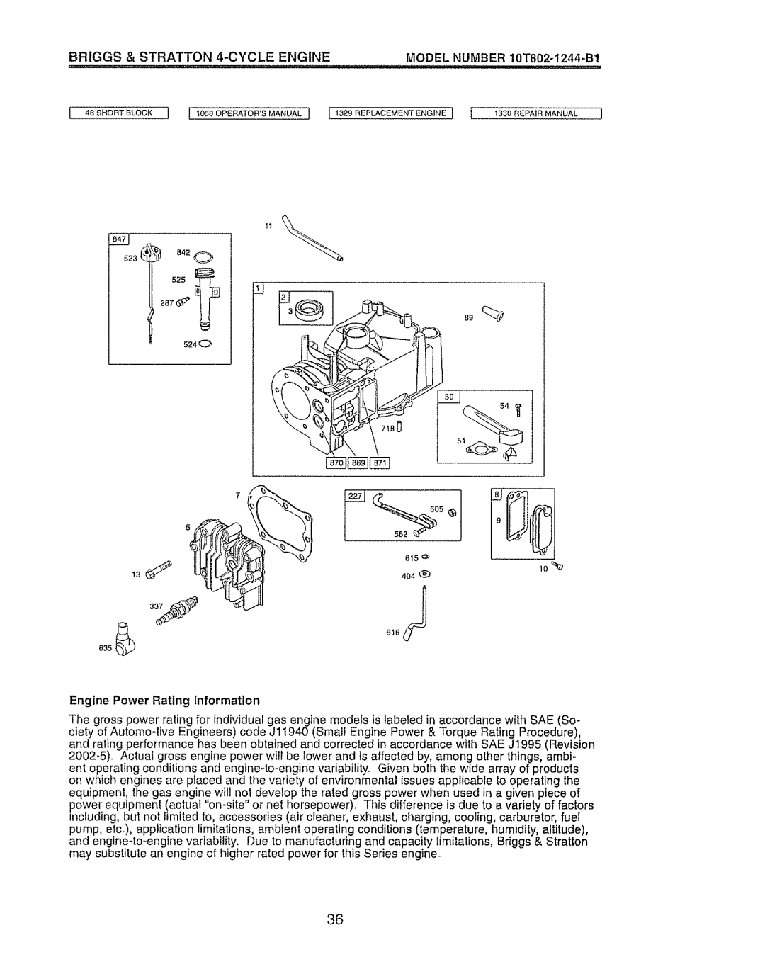 Craftsman 917.388191 manual Briggs & Stratton 4-CYCLE Engine Model Number 10TS02-1244B1 