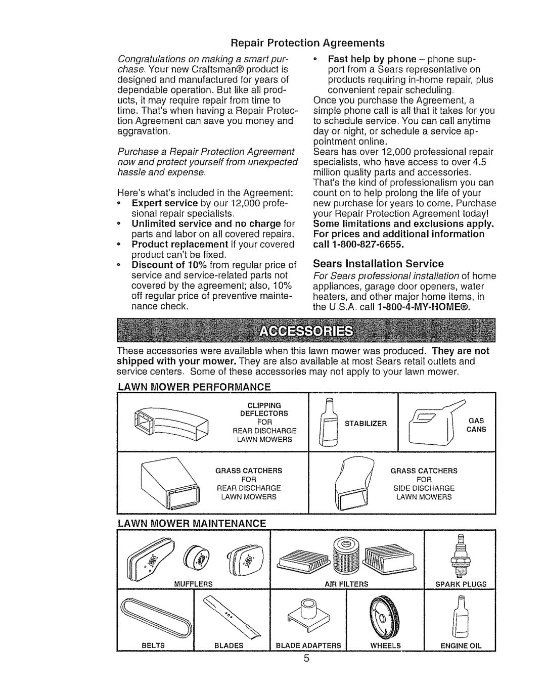 Craftsman 917.388191 manual Repair Protection Agreements, Lawn Mower Maintenance 