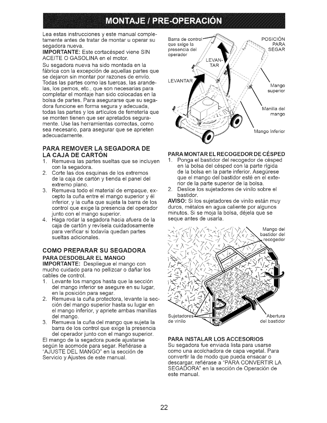 Craftsman 917.3882 owner manual Para Remover La Segadora De La Caja De Carton 