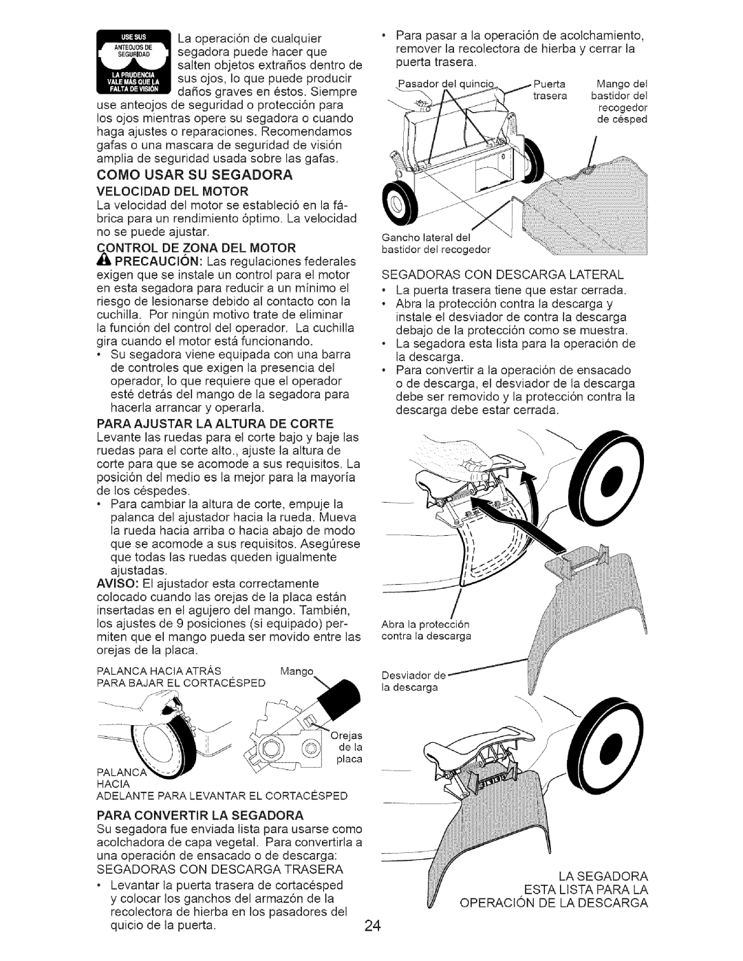 Craftsman 917.3882 owner manual Velocidad Del Motor 