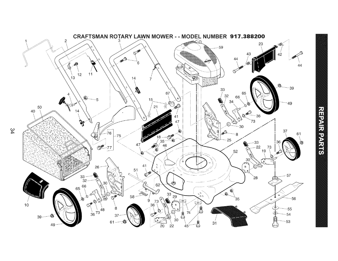 Craftsman 917.3882 owner manual Craftsman Rotary Lawn Mower - - Model Number 