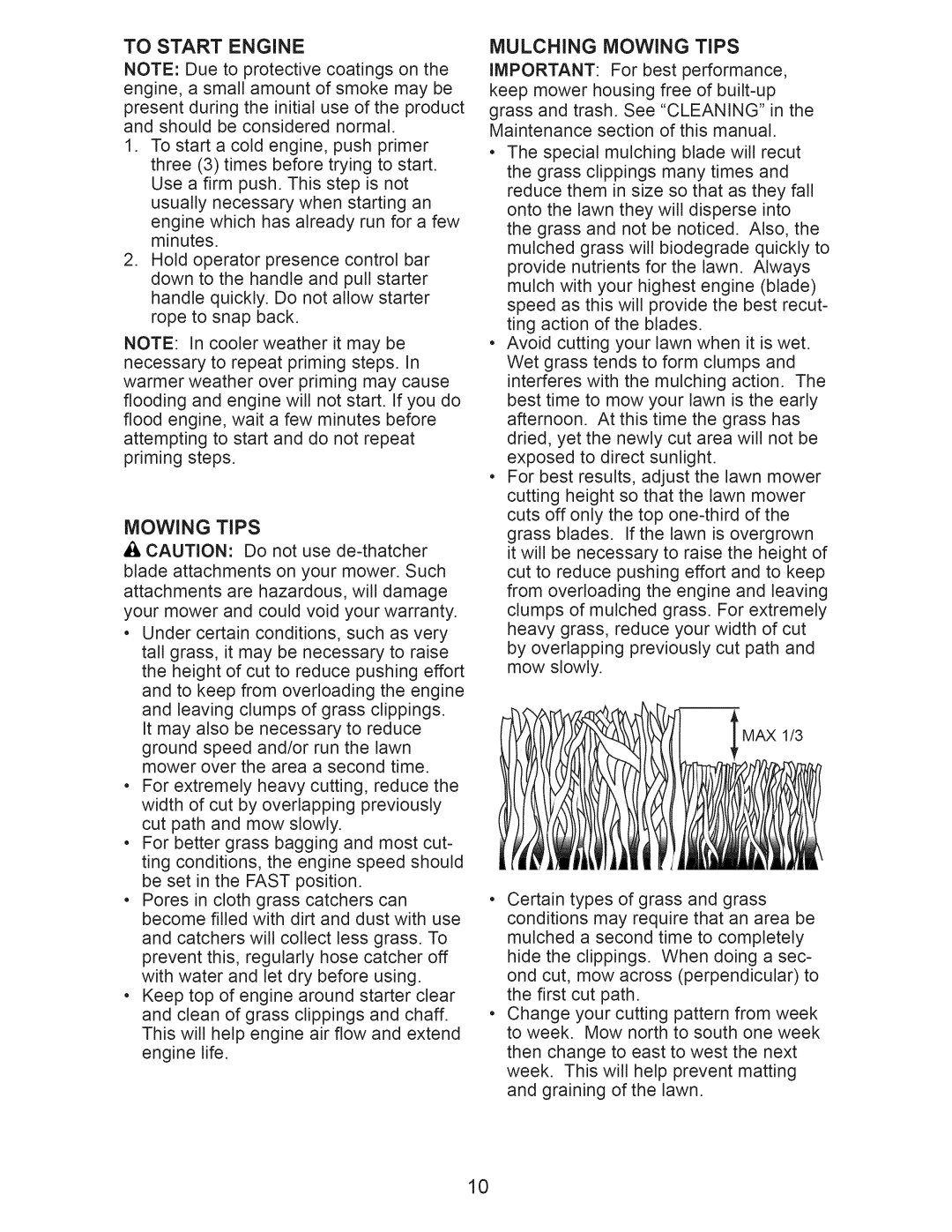 Craftsman 917.388201 owner manual To Start Engine, Mowing Tips 