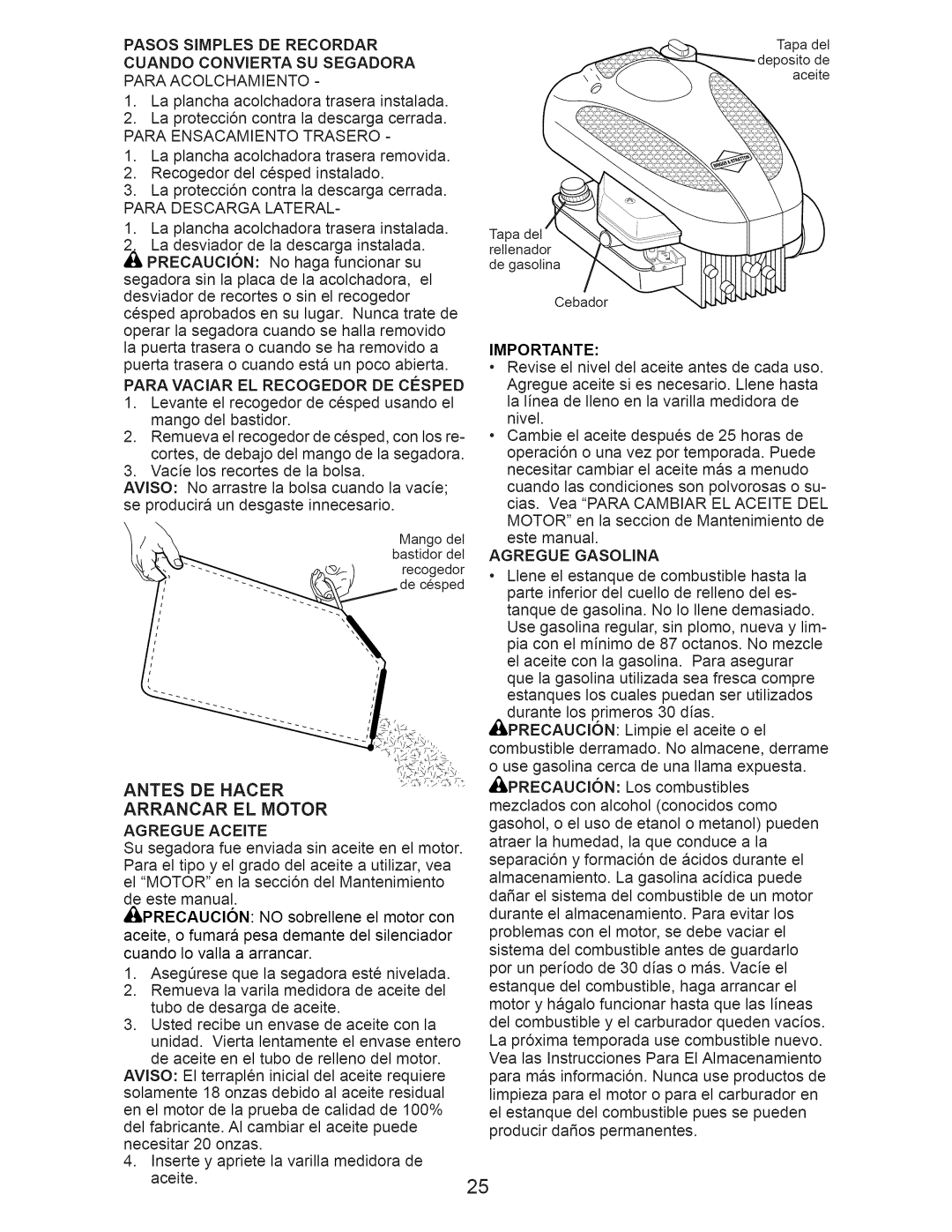 Craftsman 917.388201 owner manual Antes DE Hacer Arrancar EL Motor 