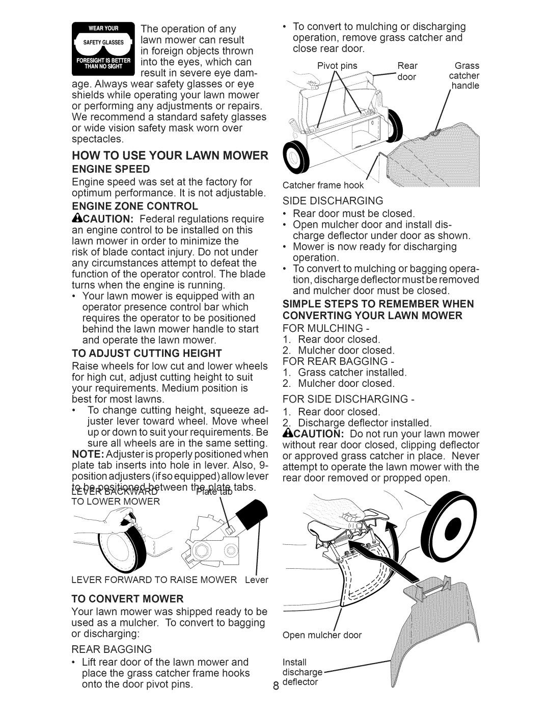 Craftsman 917.388201 owner manual HOW to USE Your Lawn Mower, Converting Your Lawn Mower 