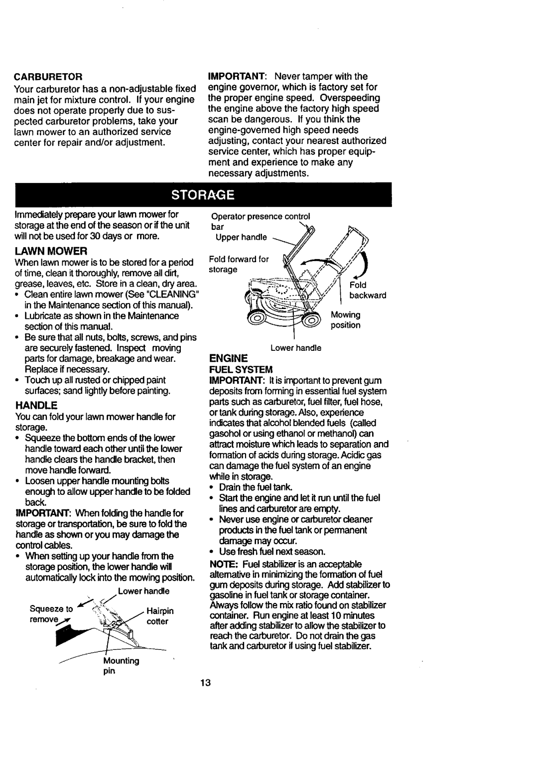 Craftsman 917.38823 owner manual Carburetor, Handle, Important Never tamper with, Engine Fuel System 