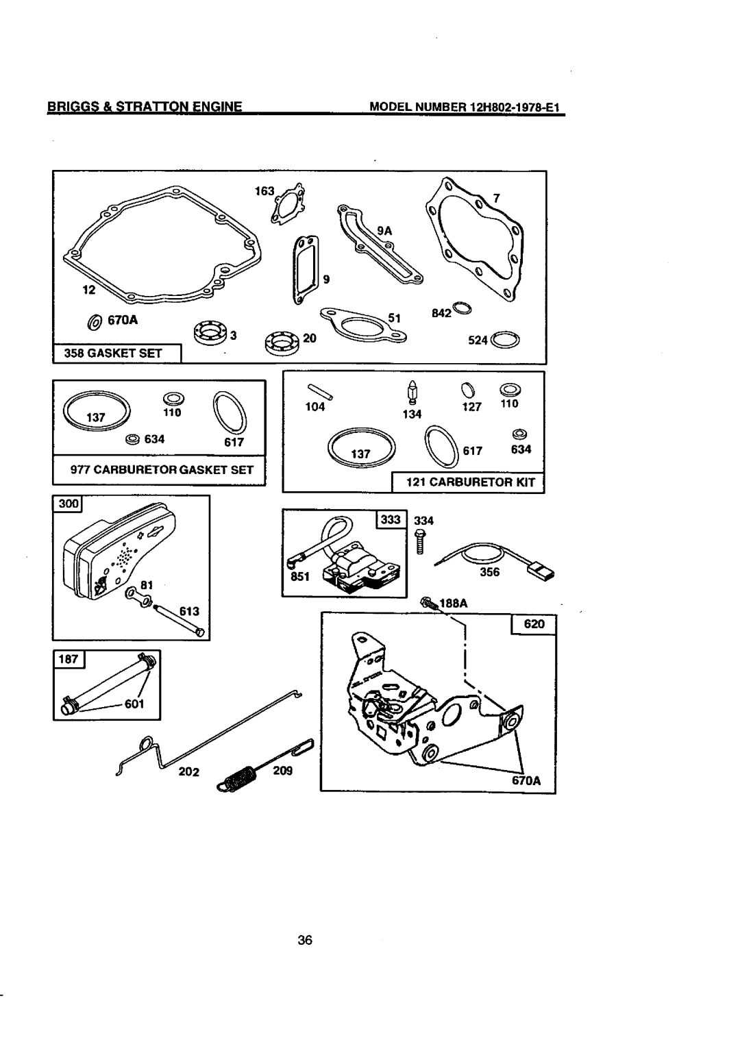 Craftsman 917.38823 owner manual Briggs & STRAI-FON Engine, 670A, Gasket SET 