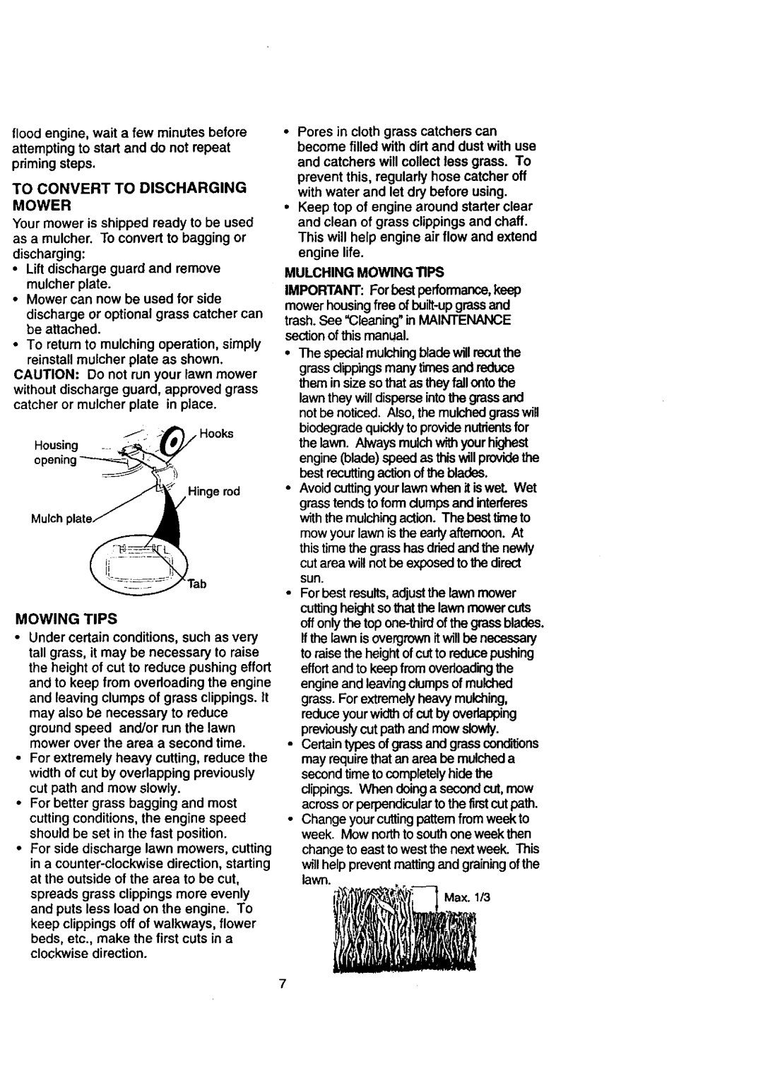 Craftsman 917.38823 owner manual To Convert to Discharging Mower, =rod, Mulching Mowing Tips 