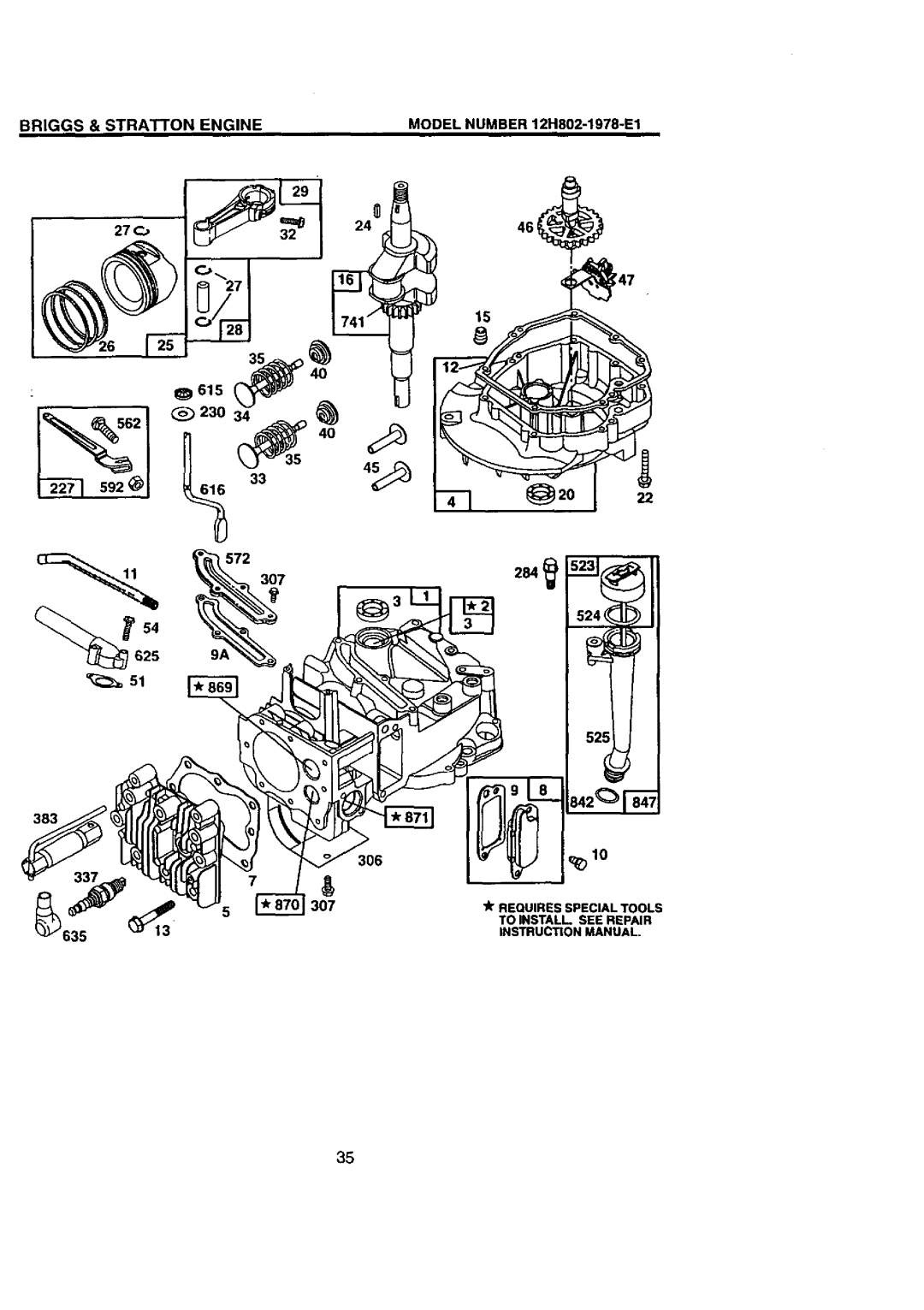 Craftsman 917.38823 owner manual Briggs & Stratton Engine, MODEL NUMBER 12H802-1978-E1, 6259 
