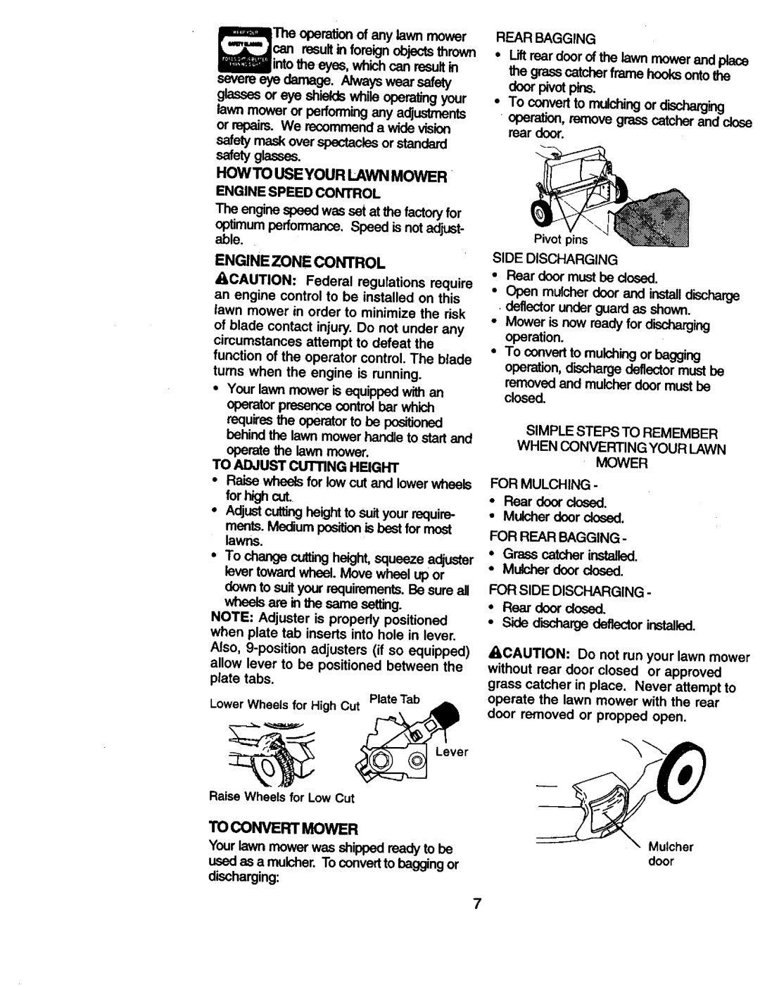 Craftsman 917.38836 owner manual HOW to USE Your Lawn Mower Engine Speed Control, To Convert Mower 