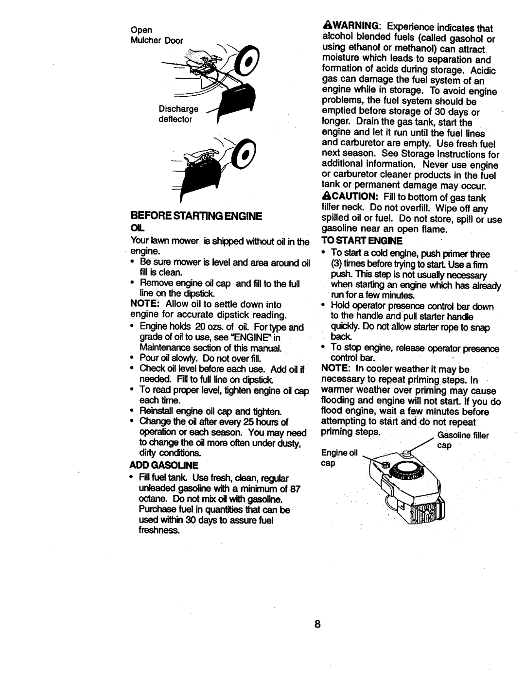 Craftsman 917.38836 owner manual Oil, ADD Gasomne, To Start Engine 