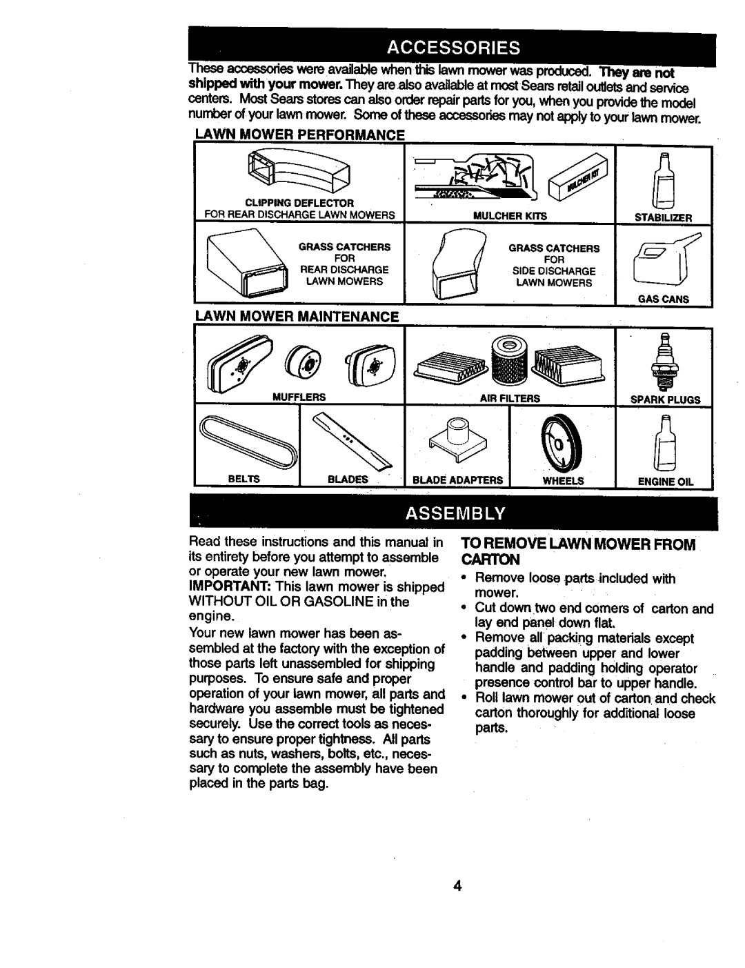 Craftsman 917.38836 owner manual To Remove Lawn Mower From Carton 