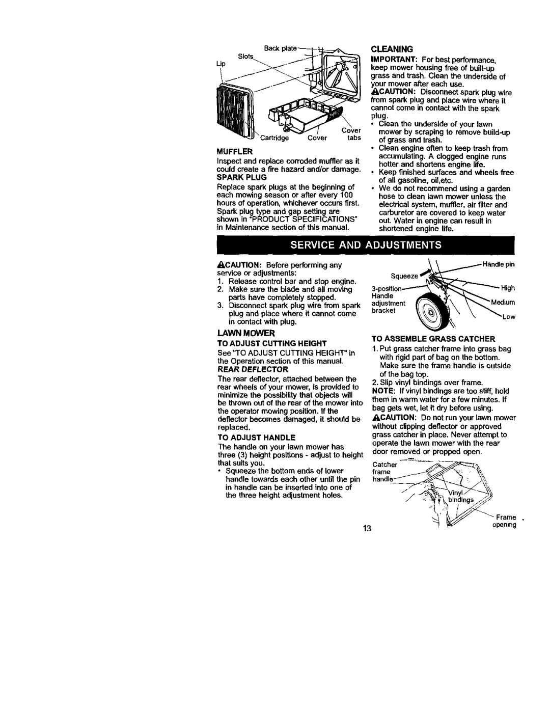 Craftsman 917.388732 Muffler, Spark Plug, Cleaning, Lawn Mower To Adjust Cutting Height, Rear Deflector, To Adjust Handle 