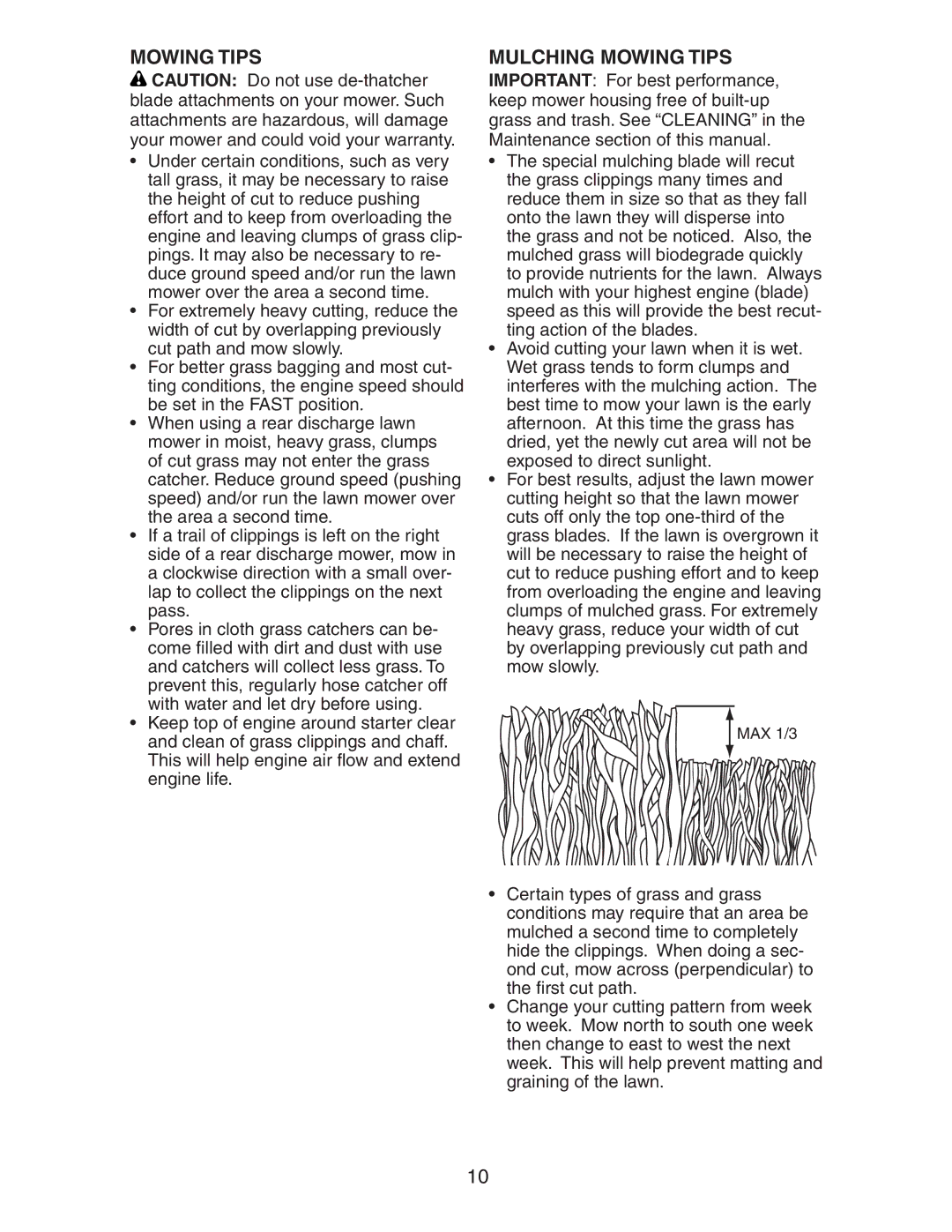 Craftsman 917.38885 owner manual Mulching Mowing Tips 