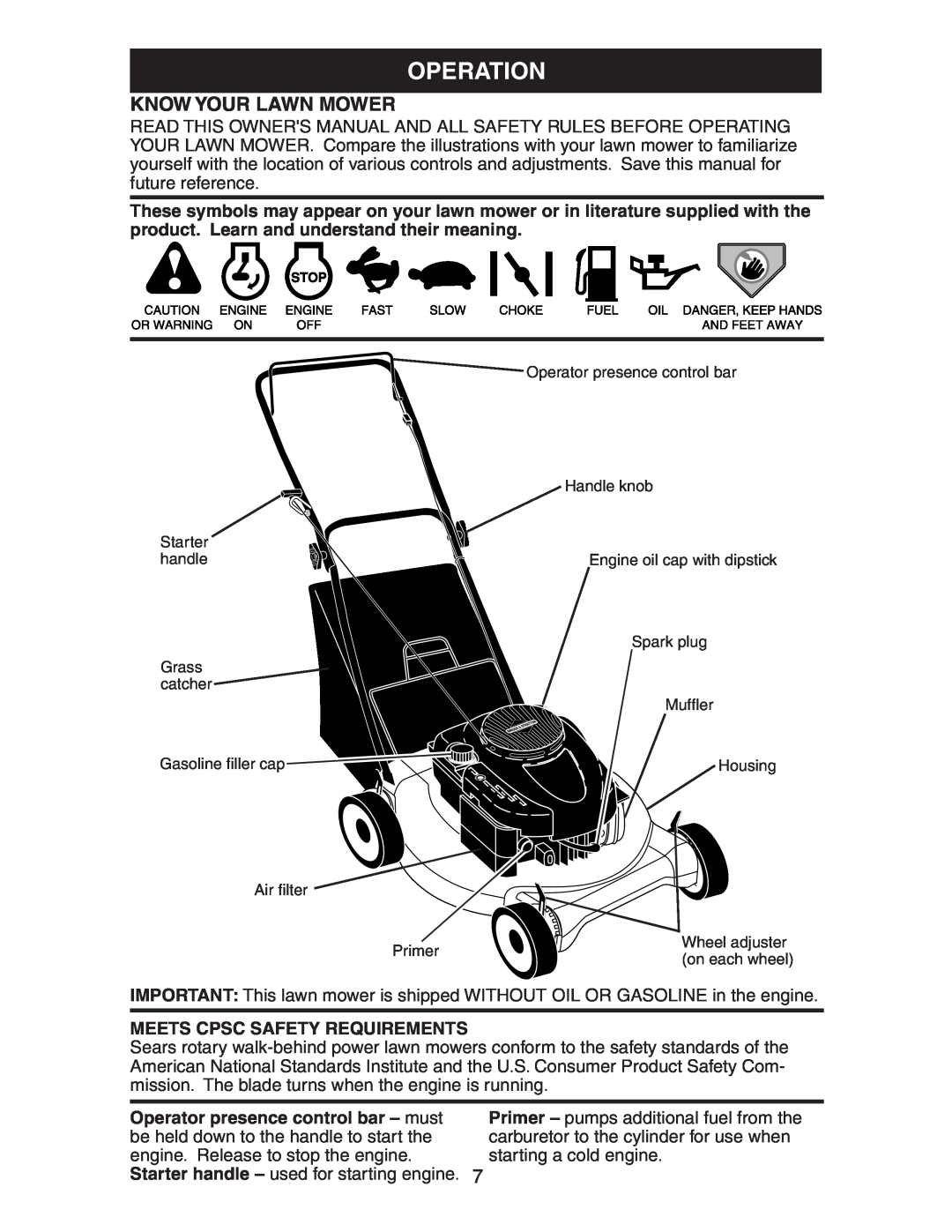 Craftsman 917.38885 owner manual Operation, Know Your Lawn Mower 