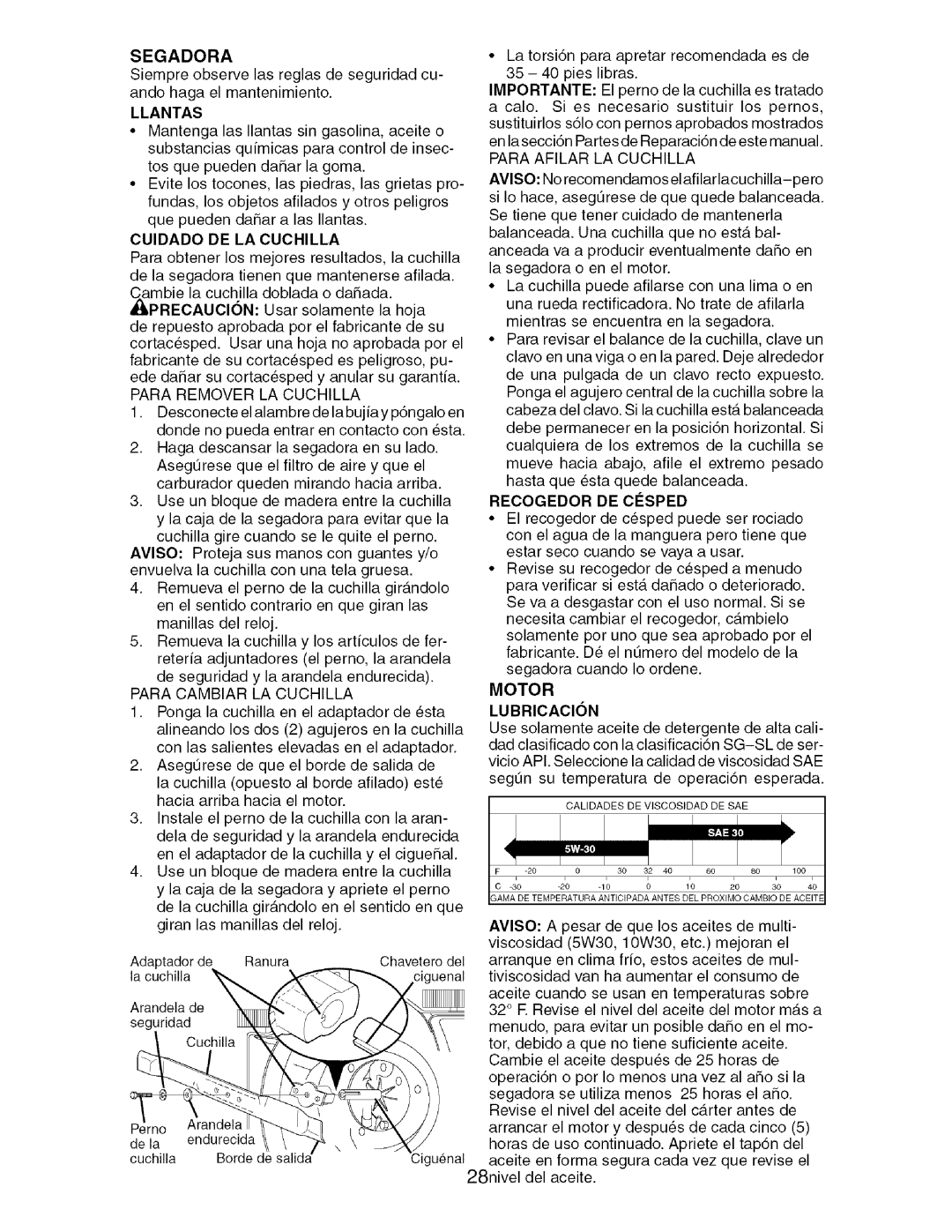 Craftsman 917.388981 owner manual Segadora, Recogedor DE Cesped, Motor 