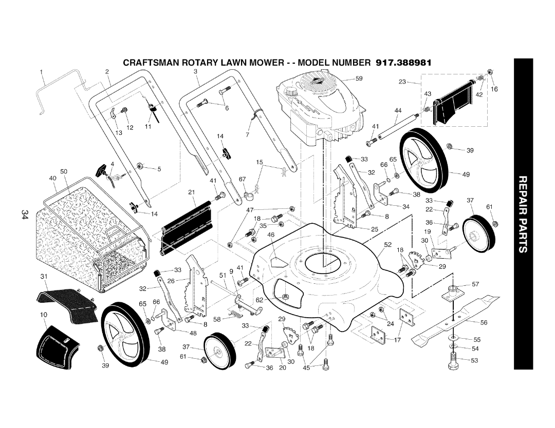 Craftsman 917.388981 owner manual Craftsman Rotary Lawn Mower - Model Number 