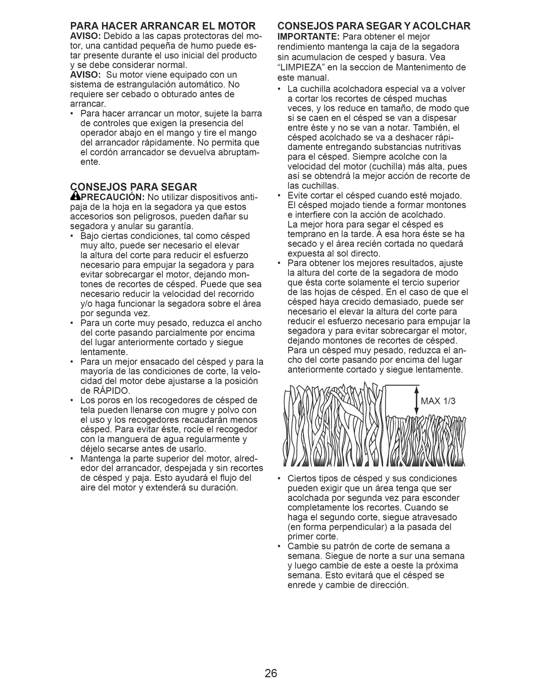 Craftsman 917.389051 manual Para Hacer Arrancar EL Motor, Consejos Para Segar 