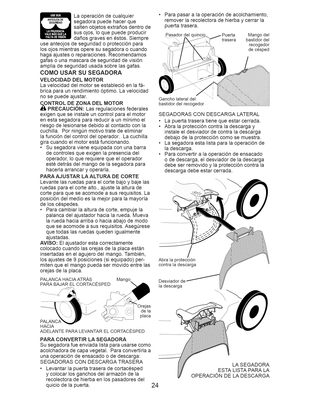 Craftsman 917.389051 manual Como Usar Su Segadora 