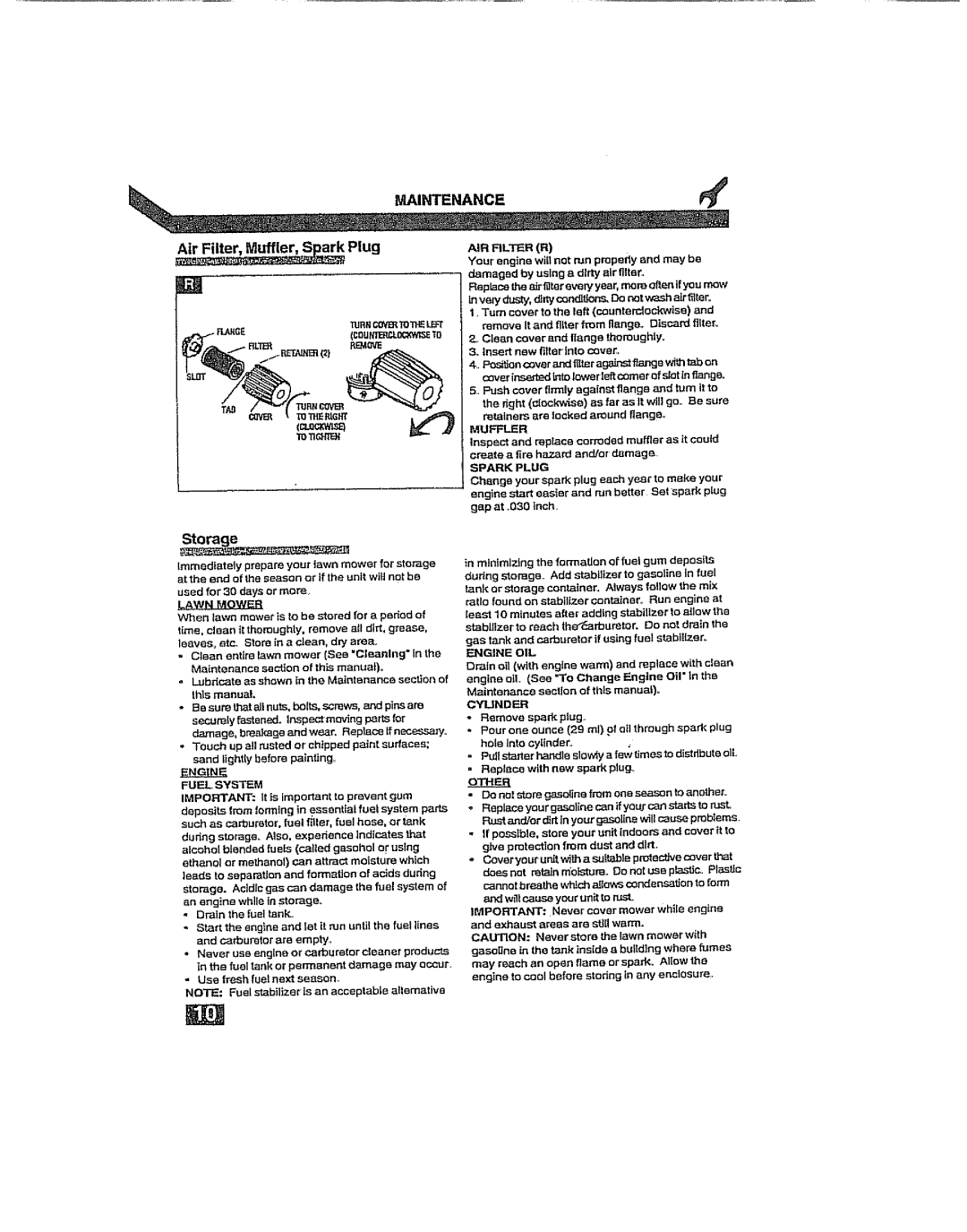 Craftsman 917.38919 owner manual Maintenancej, Storage 