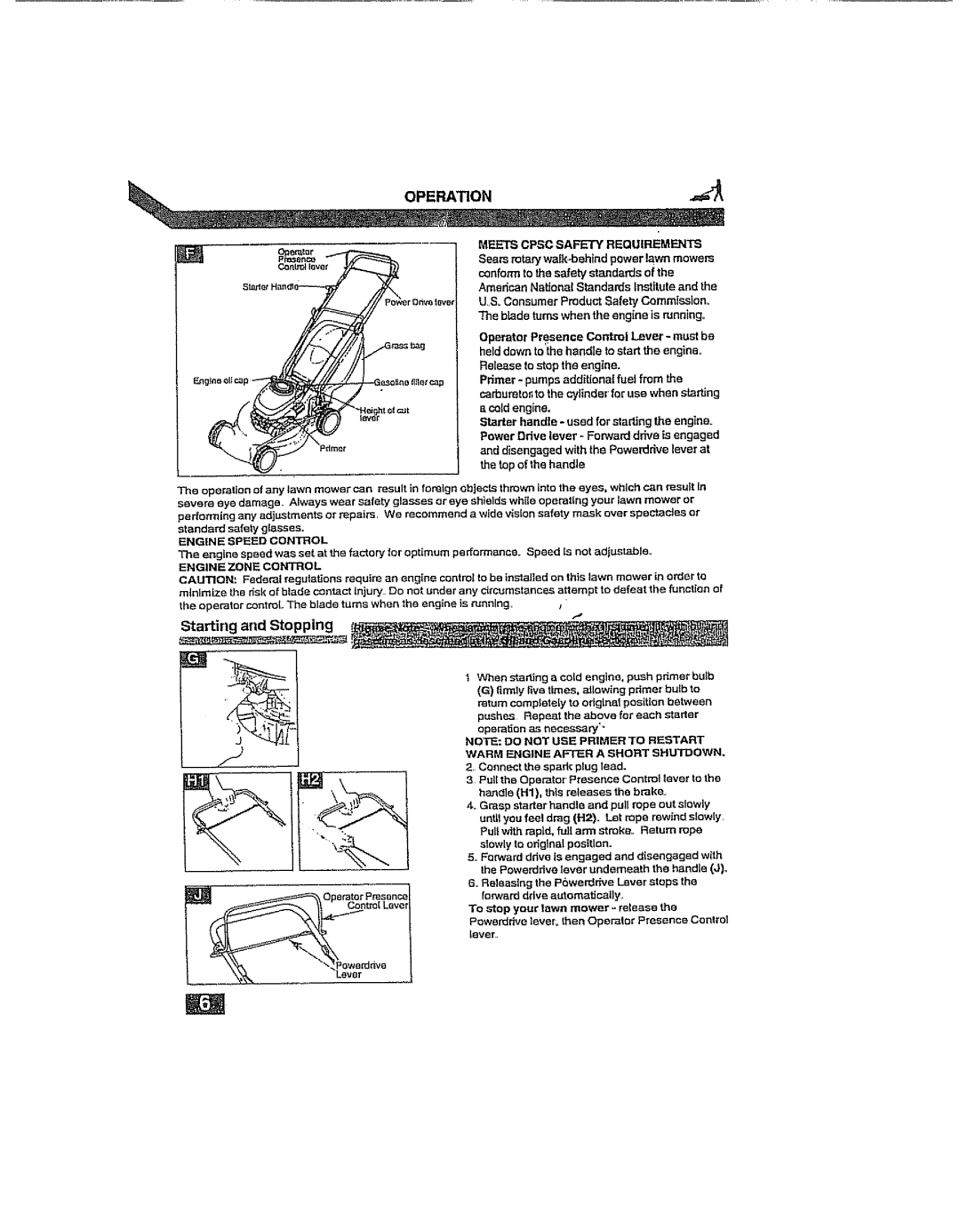 Craftsman 917.38919 owner manual Starting and Stopping t, Engine Speed Control, Engine Zone Control, IBver 