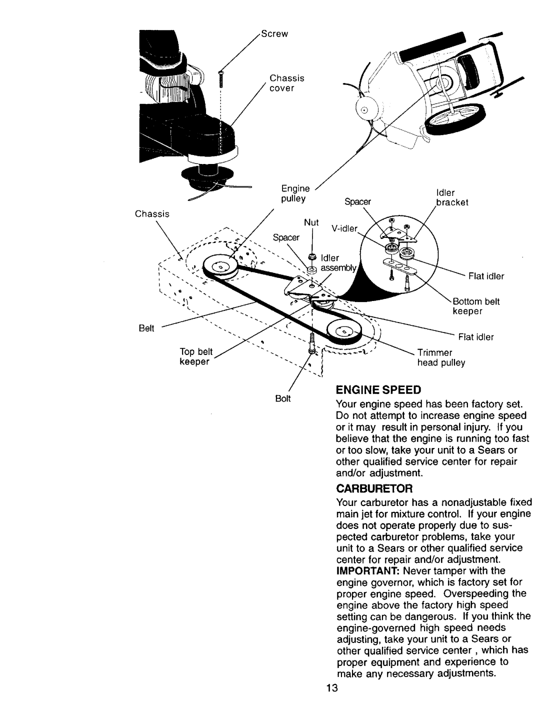 Craftsman 917.77341 owner manual Engine Speed, Carburetor 