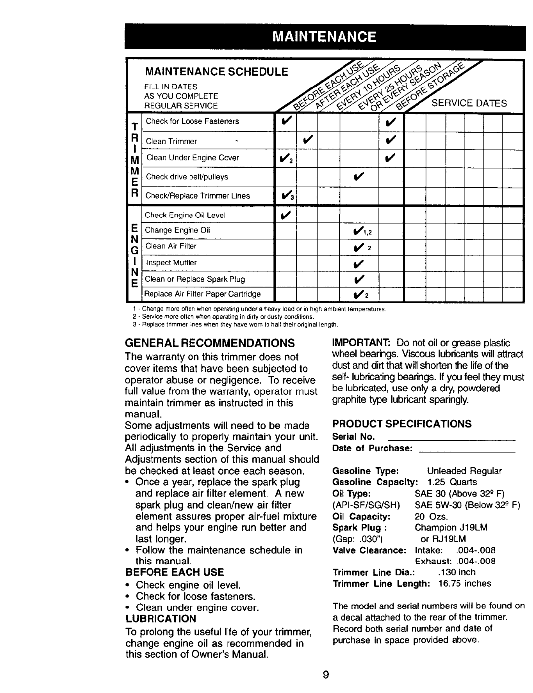 Craftsman 917.77341 owner manual Generalrecommendations, Before Each USE, Lubrication 