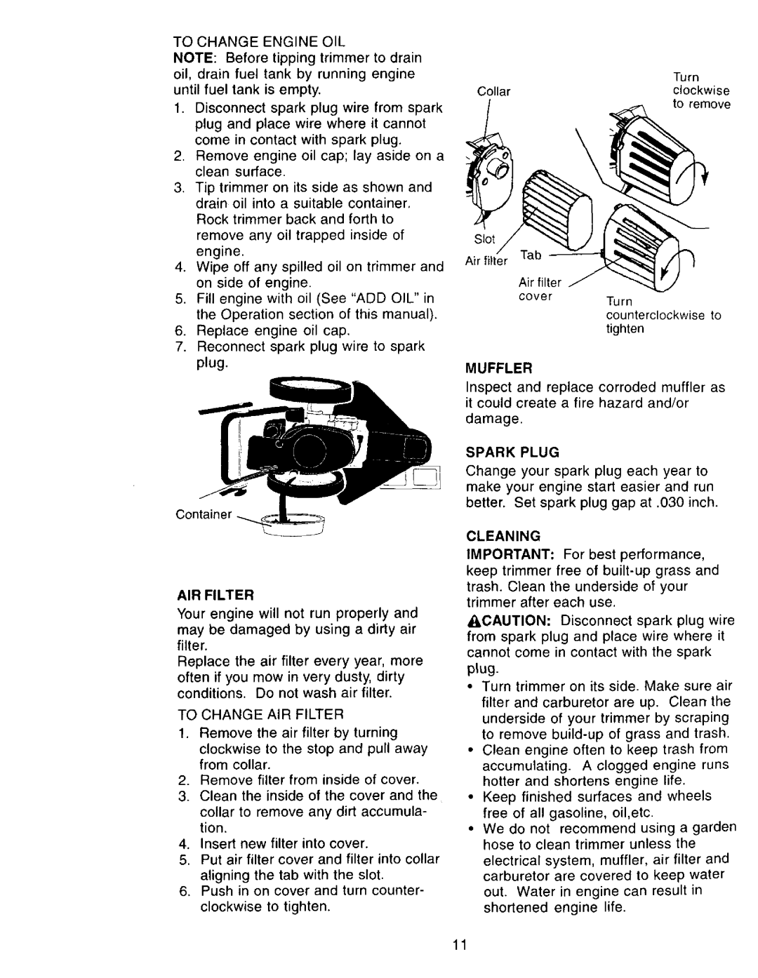 Craftsman 917.77342 owner manual Muffler, Spark Plug 