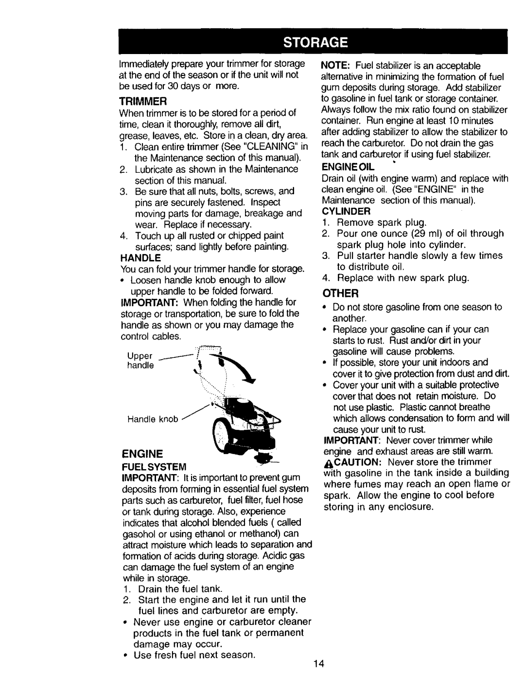 Craftsman 917.77342 owner manual Handle, Engine Fuel System, Engineoil, Cylinder 