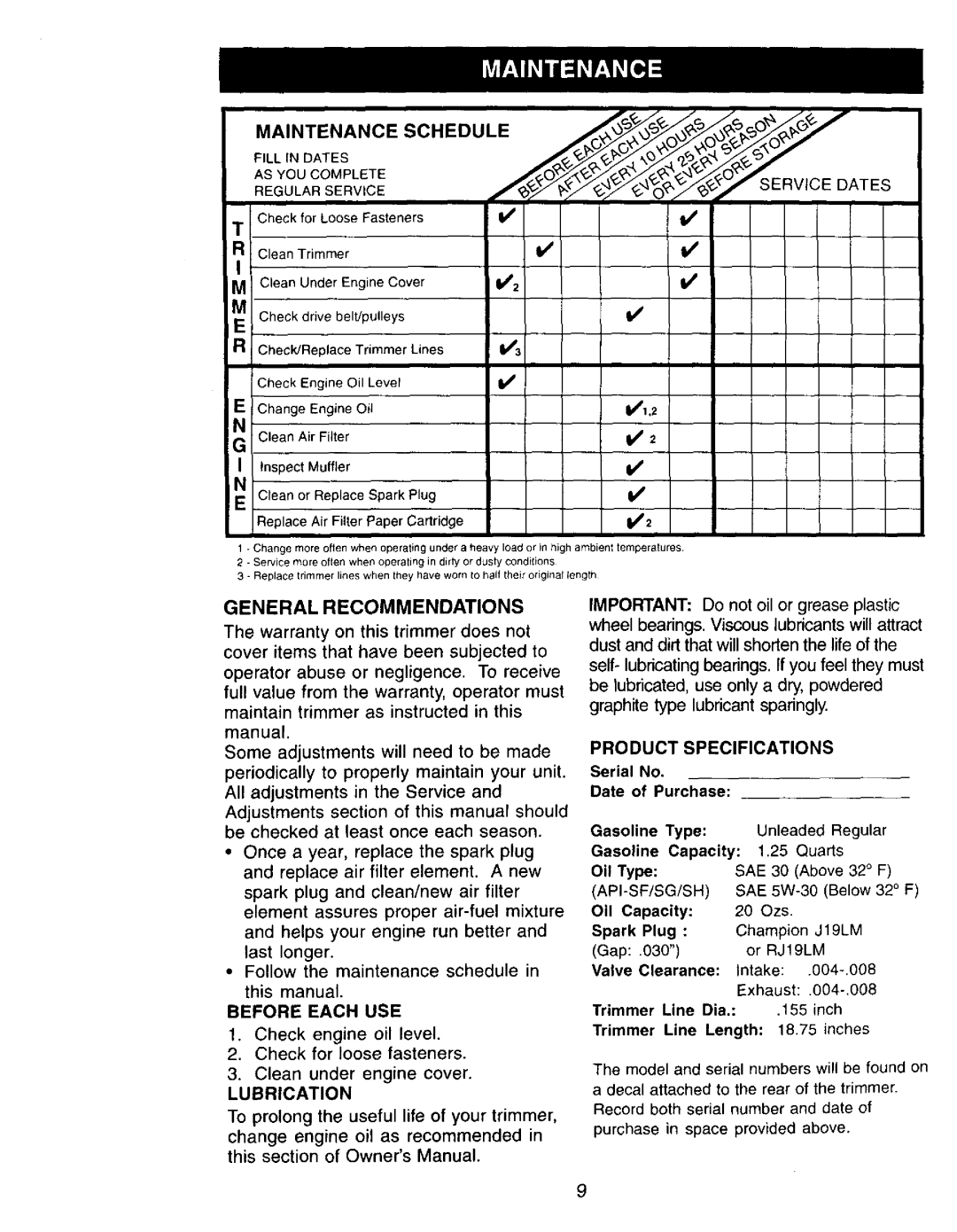 Craftsman 917.77342 owner manual General Recommendations, Before Each USE, Lubrication 