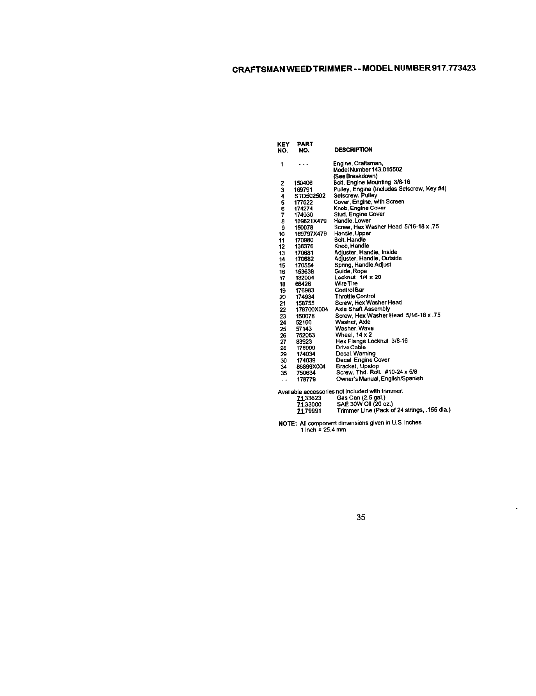 Craftsman 917.773423 owner manual Craftsman Weed TRIMMER- Model Number 