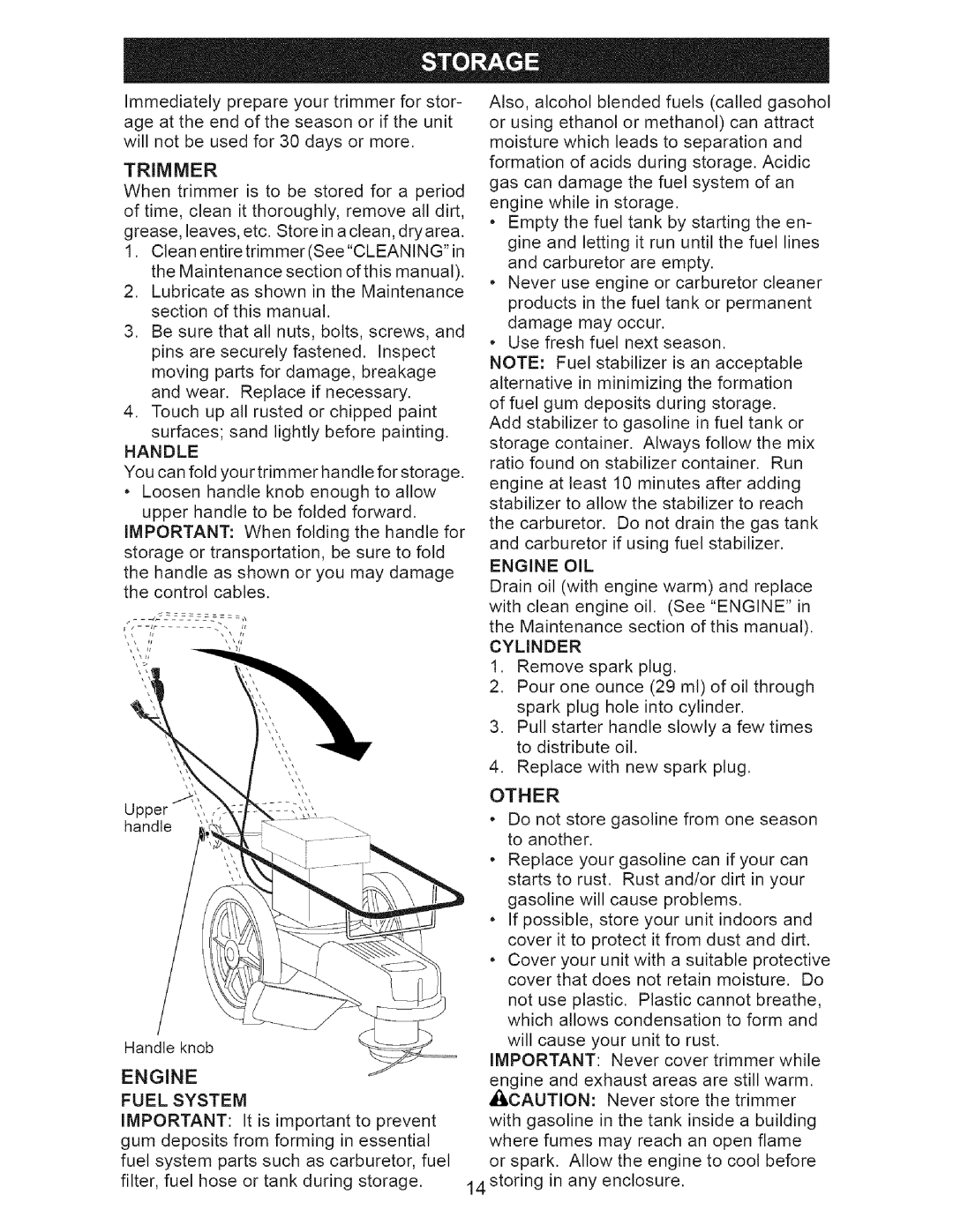 Craftsman 917.77374 owner manual Handle, Engine OIL, Cylinder, Engine Fuel System 