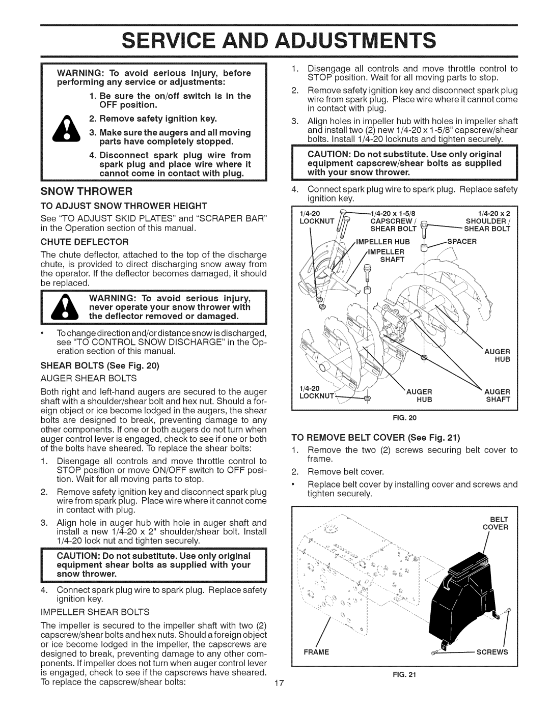 Craftsman 917.881064 owner manual SE iCE, Adj Ents, To Adjust Snow Thrower Height, Chute Deflector 