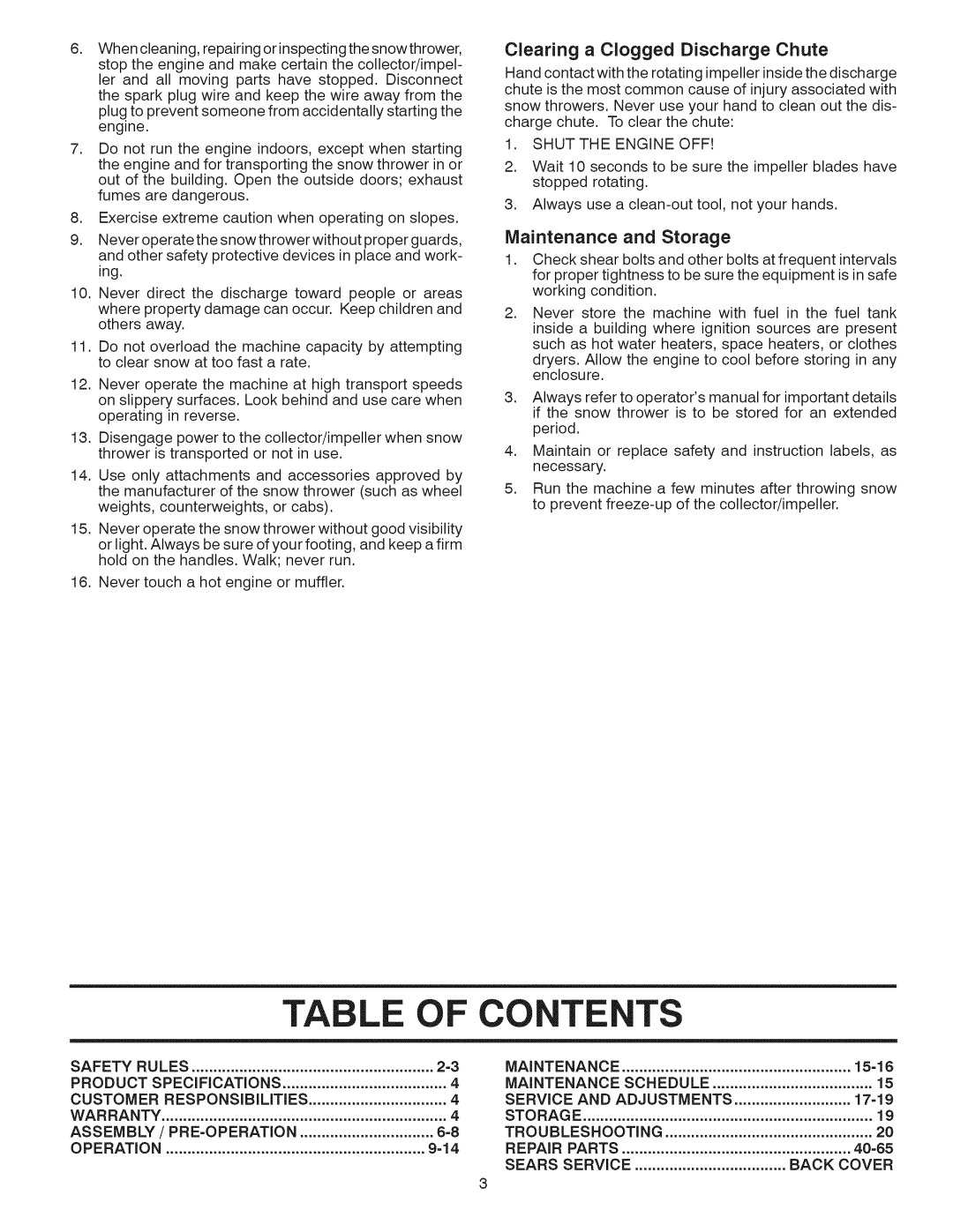 Craftsman 917.881064 owner manual Of Contents 