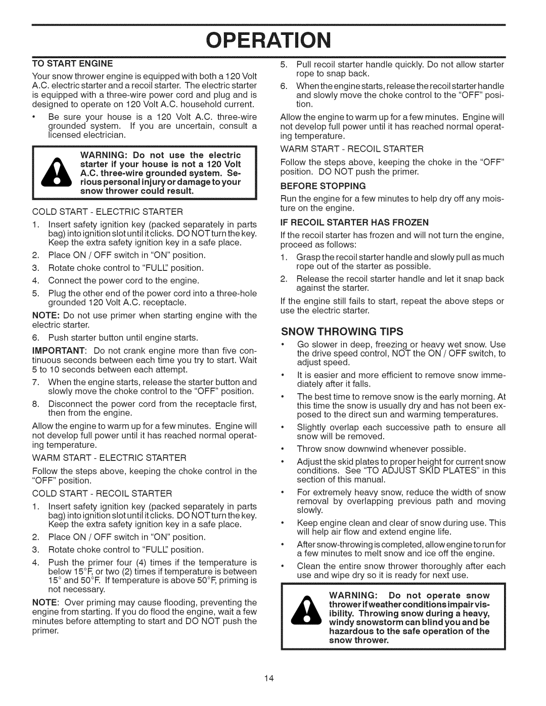 Craftsman 917.881064 owner manual To Start Engine, Before Stopping 