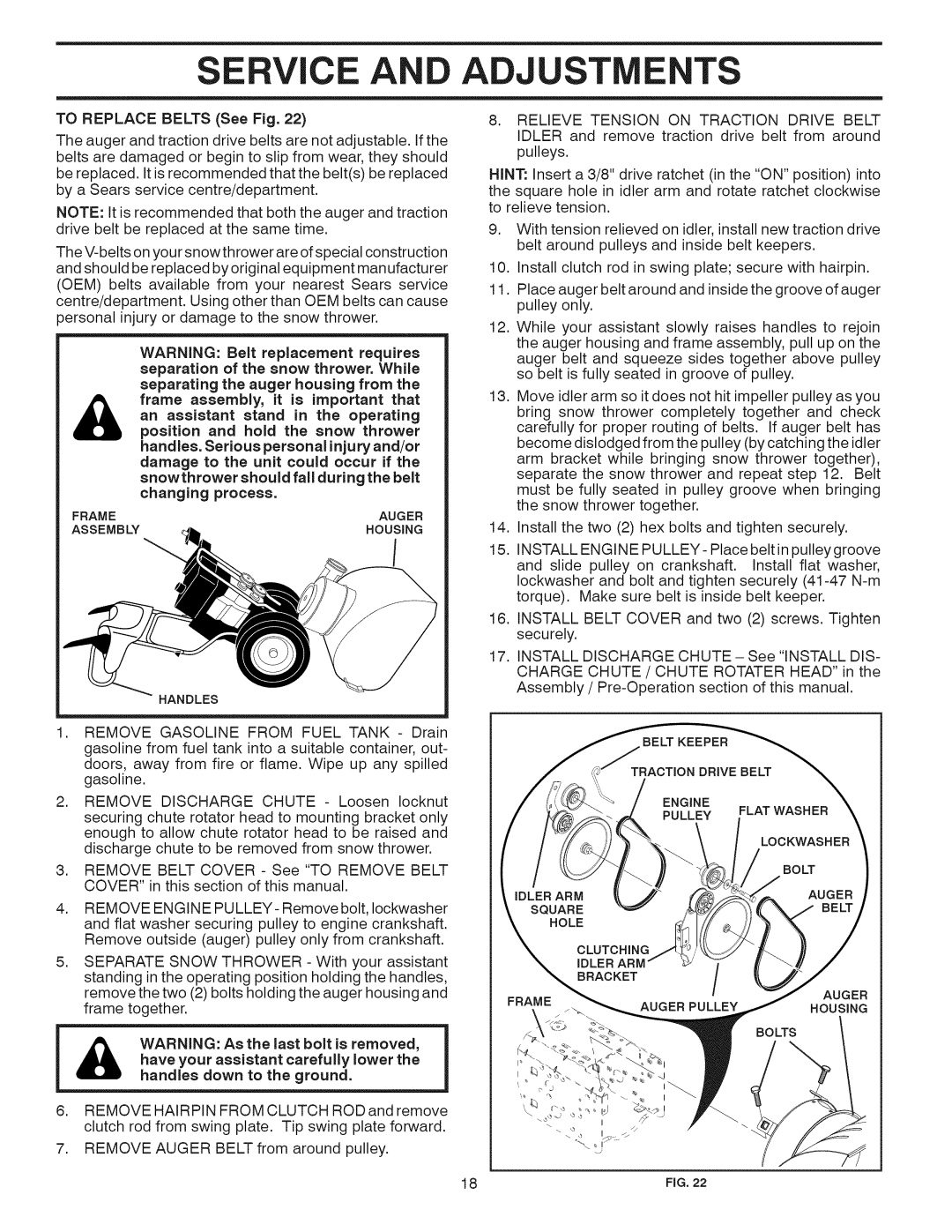 Craftsman 917.881064 owner manual Service a ADJ, Install Engine Pulley, Install Belt Cover, Install Discharge 