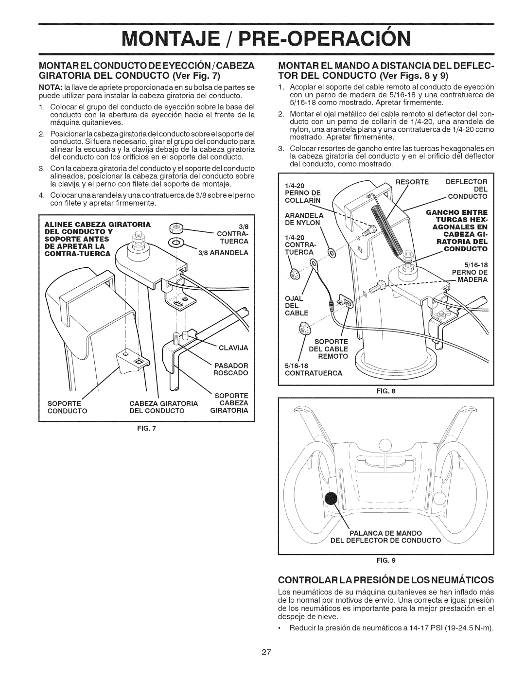 Craftsman 917.881064 owner manual Montaje / PRE-OPE Acion, Montar EL Conducto DE Eyeccion / Cabeza 