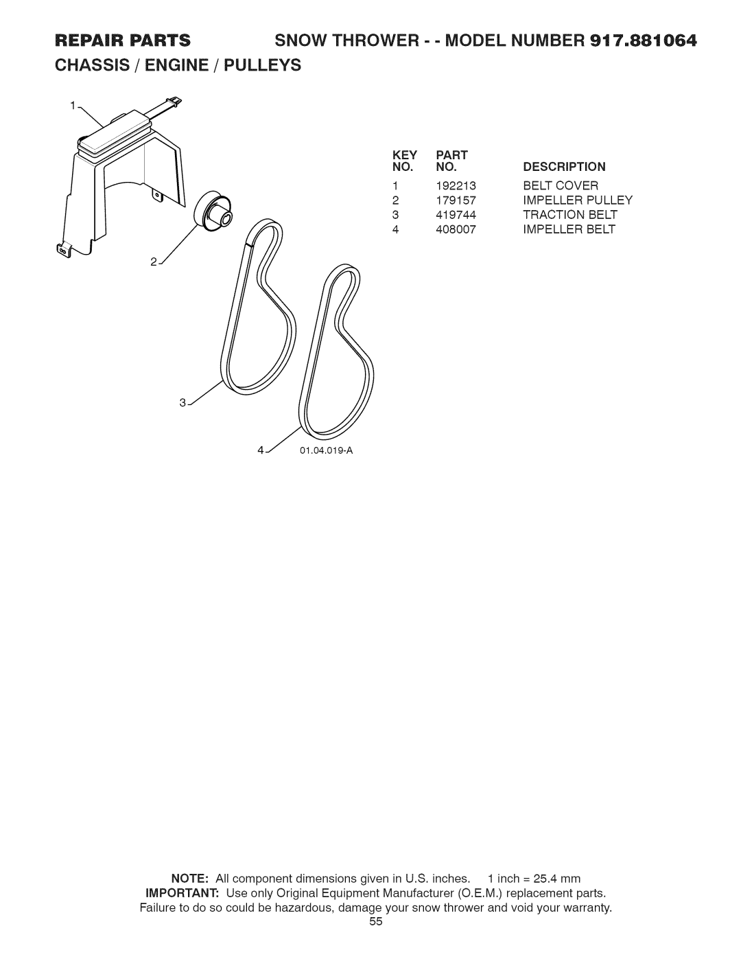 Craftsman 917.881064 owner manual DESCRiPTiON, Traction Belt 