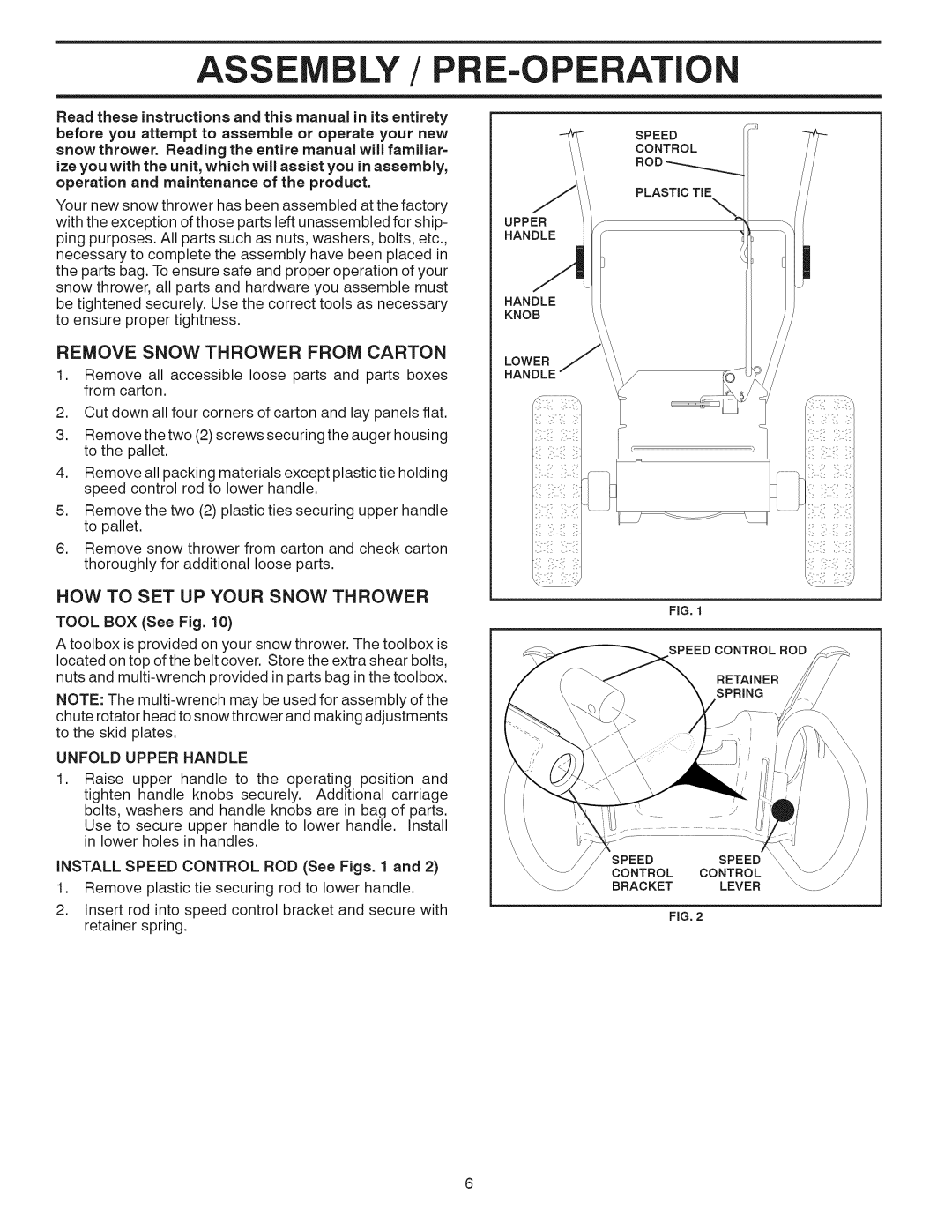 Craftsman 917.881064 owner manual HOW to SET UP Your Snow Thrower, Unfold Upper Handle 