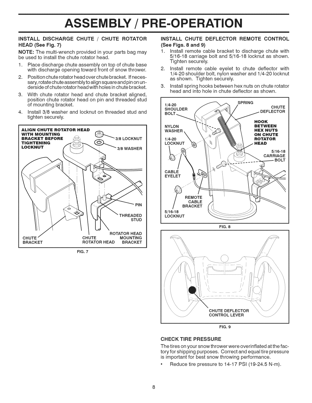 Craftsman 917.881064 owner manual Asse BLY/PRE-OPERATION, Check TiRE Pressure 