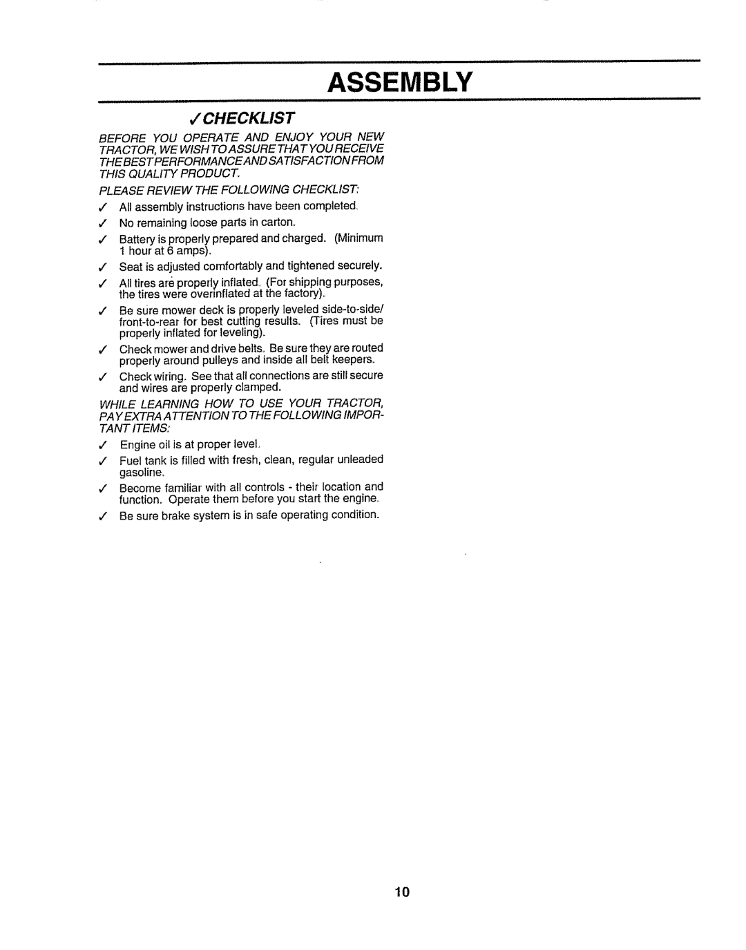 Craftsman 917O251550 owner manual Checklist 