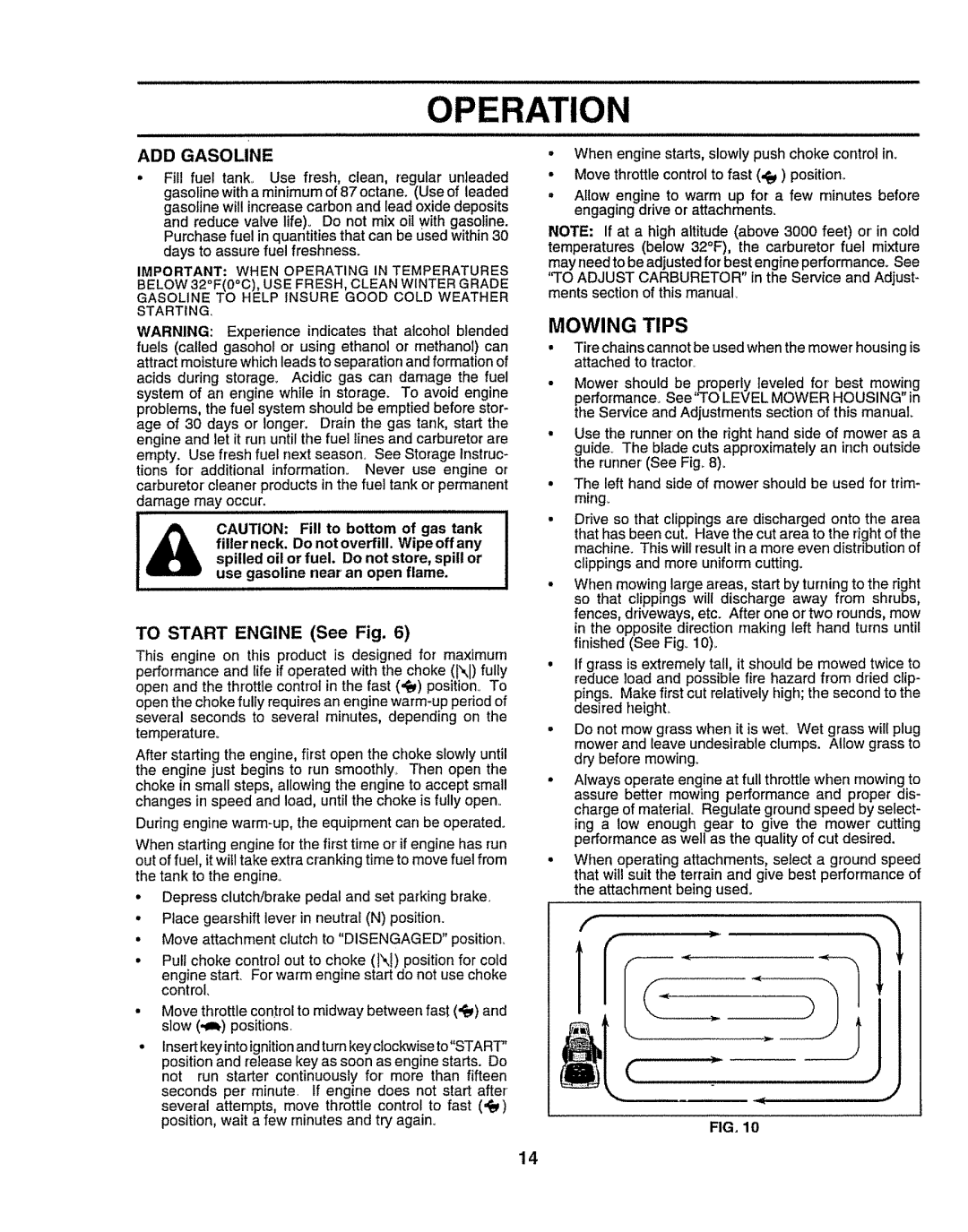 Craftsman 917O251550 owner manual Mowing Tips, ADD Gasoline, To Start Engine See Fig 