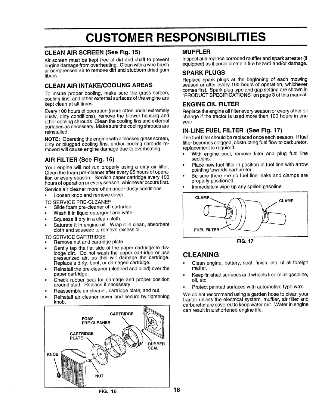 Craftsman 917O251550 owner manual Customer, Muffler, Spark Plugs, Engine OIL Filter 