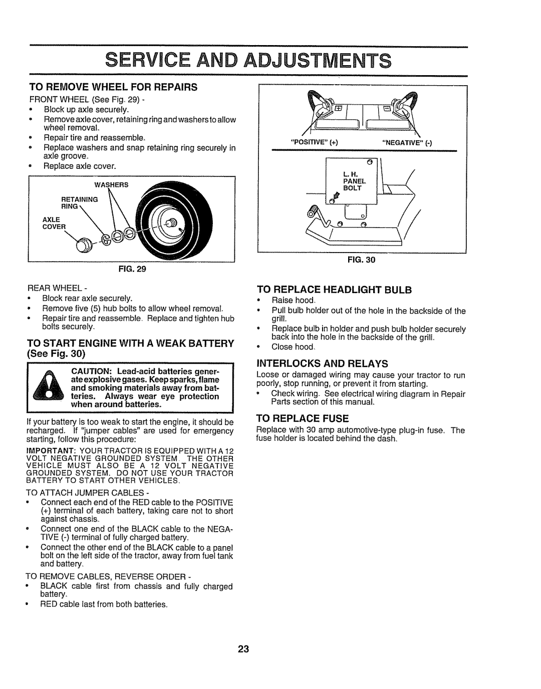 Craftsman 917O251550 To Remove Wheel for Repairs, To Replace Fuse, Front Wheel See Fig29, To Replace Headlight Bulb 