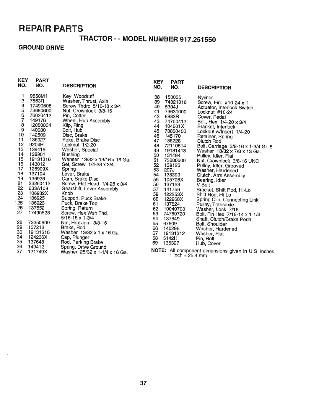 Craftsman 917O251550 owner manual Tractor --MODEL Number, Ground Drive 