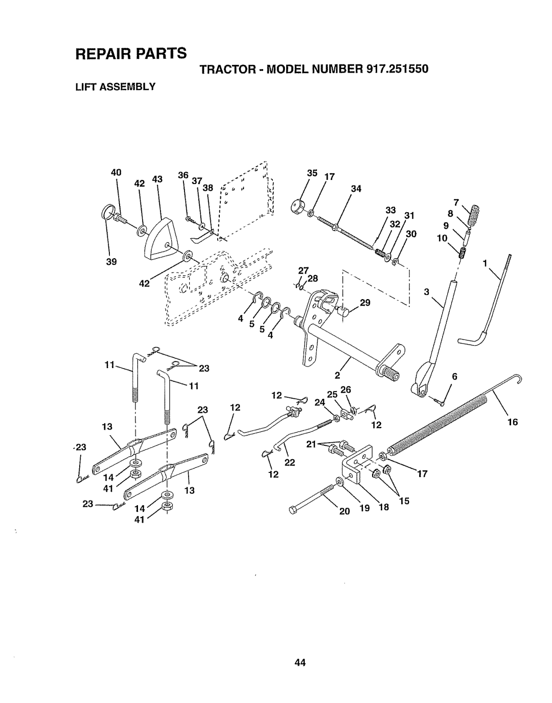 Craftsman 917O251550 owner manual Tractor Model Number, Lift Assembly, 4113 20 19 