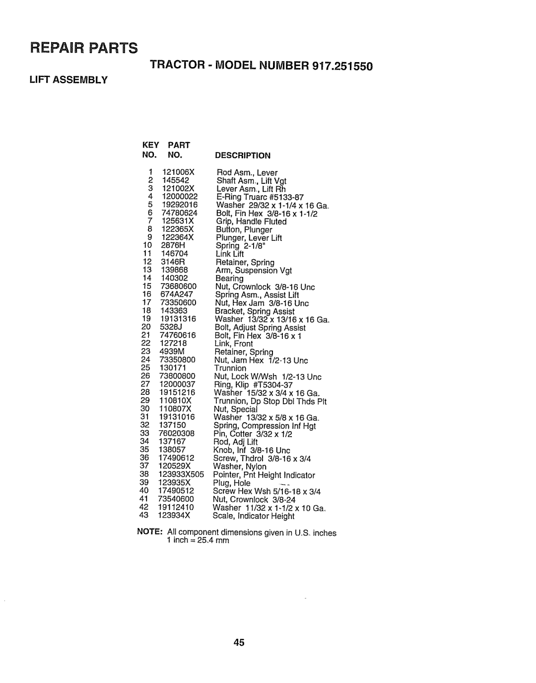 Craftsman 917O251550 owner manual Rod Asmo, Lever, Shaft Asm Lift Vgt, Lever Asm Lift Rh, Ring Truarc #5133-87 