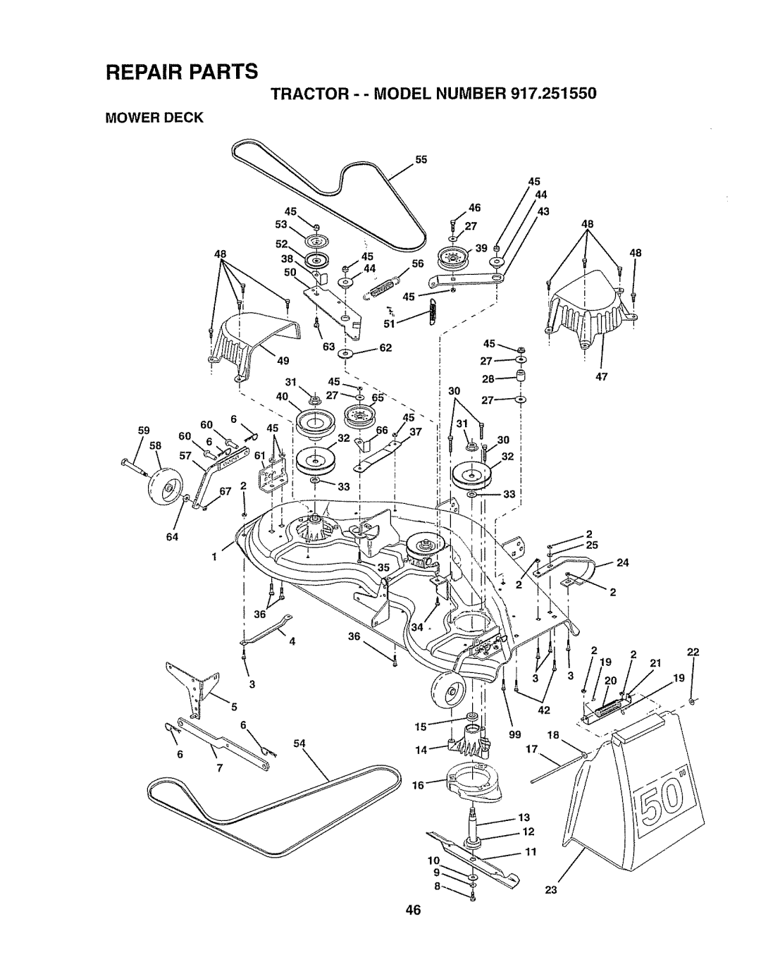 Craftsman 917O251550 owner manual Tractor --MODEL Number, Mower Deck 