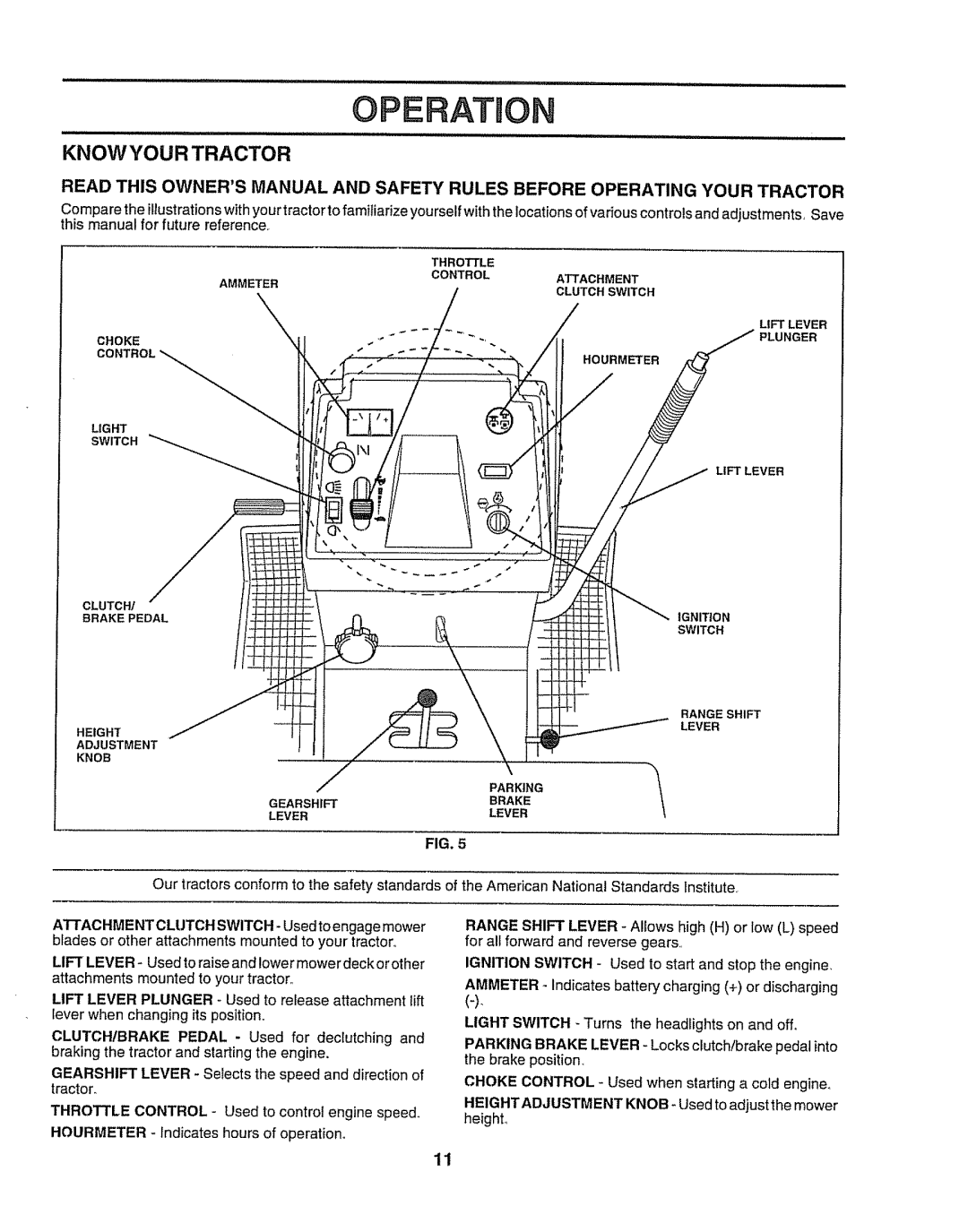 Craftsman 917O251550 owner manual Operation, Knowyourtractor, Fig 