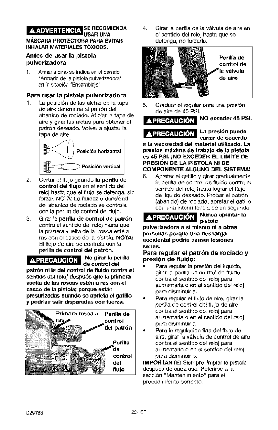 Craftsman 919.15519 owner manual Antes de usar la pistola pulverizadora, Inhalar Materiales Toxicos 